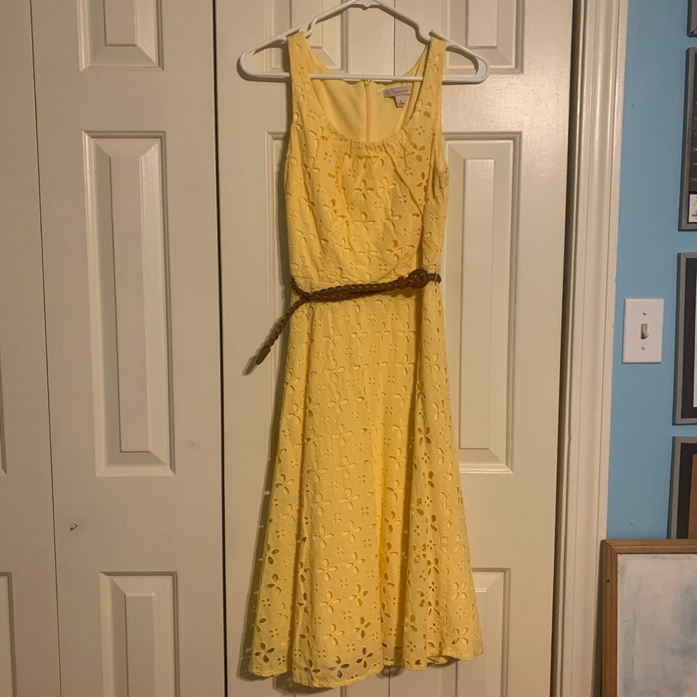Yellow Dress with eyelets and braided belt